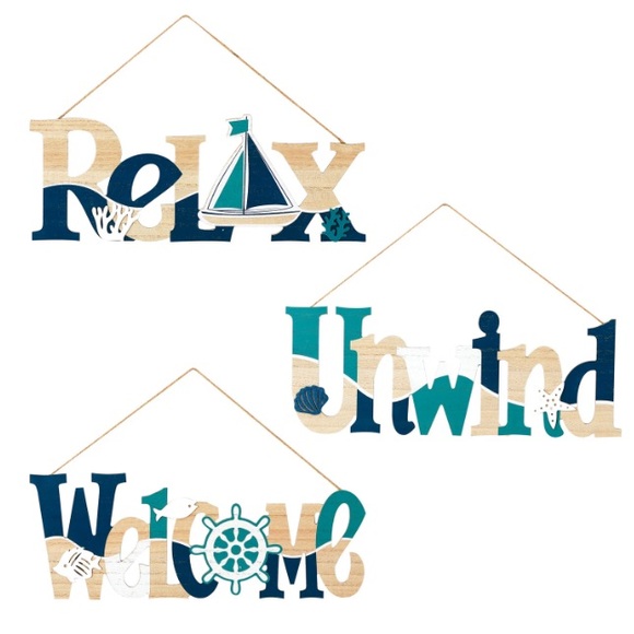 NWT Coastal Wooden RELAX Decoration Sign w/ Coral 🪸 & Sailboat ⛵️ - Picture 17 of 17